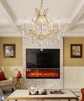 Living room with Gold 5 Light Maria Theresa Crystal Chandelier With Adjustable Chain Up To 52 Inches E12 Bulb Ready LED Compatible.
