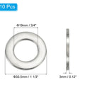 304 Stainless Steel Fender Washers Set, 10 Pack, Flat Washers 3/4 Inch ID X 1 1/3 Inch OD X 0.12 Inch Thick, side and top view