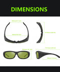 Dimensions of Badass Laser Safety Glasses With Sleek High Density Lenses Blocking Mean Laser Beams For Welding And Hair Removal Jobs Featuring Rugged Pro Grade Wide Spectrum Eye Shield Gear.