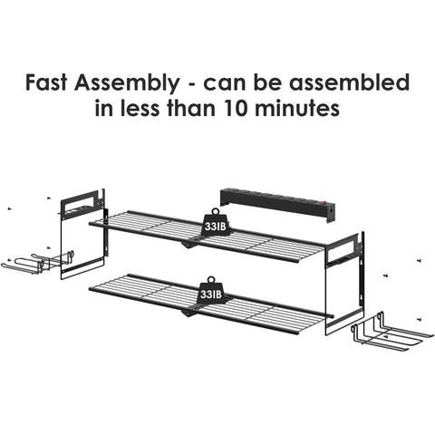 Assembly diagram of Heavy Duty Garage Tools Storage With Charging Station And Drill Holder Wall Rack Utility Shelf with parts labeled.