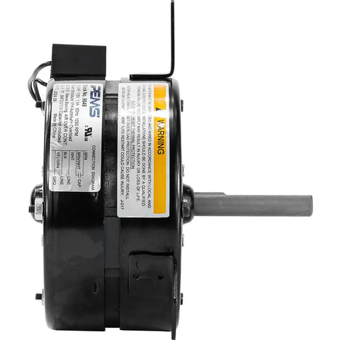OEM Direct Replacement Fan Motor For Century And Broan HVAC Fans, side view, model 9649, labels visible