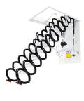 Smoother Than Butter Electric Attic Ladder Dead Simple One Button Lift with retractable aluminum steps extended.