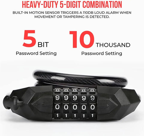 Keyless 5 Digit Resettable Cable Lock For Scooters Bikes And Motorcycles Heavy Duty Anti Theft Security Easy Code Access Portable Weather Ready Great For Students Commuters And Everyday Riders