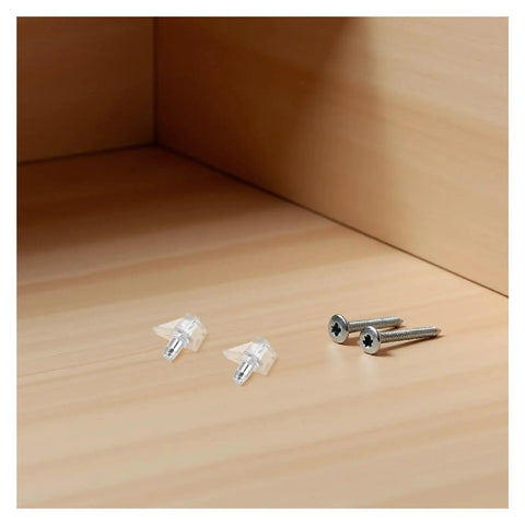 Heavy Duty Clear Plastic Shelf Support Pegs Set 300 Pieces Self Locking Cabinet Clips For Kitchen Cabinets Bookcases And Furniture Shelves Must Have Durable Nickel Plated Iron Hardware on wooden surface