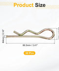 30 Piece Hitch Pin Clip Kit 4x86.5mm Zinc Plated Spring Steel R Clips Retaining Pins for trailers, showing dimensions