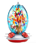Blown Glass Hummingbird Feeder With 27 Oz Capacity For Outdoor Garden Decor Includes Ant Moat And Cleaning Brush Blue Fireworks Accent