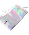 100 Pack Holographic Jewelry Bags With Clear Window Resealable Self Sealing Packaging for Jewelry Candy Snacks and Small Biz Gifts