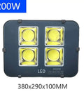 Heavy Duty Rechargeable LED Floodlight Featuring Tough As Nails IP65 Waterproof Housing And Dead Simple Mounting For Rooftop Security Projects Slick Explosion Proof Lens Built Damn Tough, 200W LED light, 380x290x100MM, durable aluminum housing.