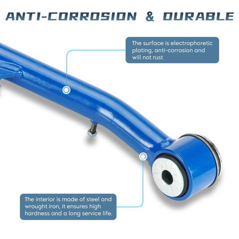 Blue front upper control arm with ball joint for GM trucks, automotive suspension component
