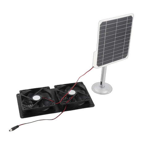 20W Solar Panel Dual Exhaust Fan Kit For Tiny Spaces With Efficient Cooling For Greenhouse, Chicken Coop, Shed And Pet House, High Energy Conversion, Aluminum Alloy ABS Construction