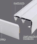 Heavy Duty Ceiling Curtain Track System With Smooth Silent Pulleys And Double Aluminum Runners Paired With A Slick Cornice Cover, showing double rails and end cap.