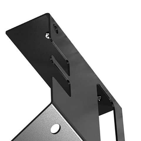 Close-up of heavy duty circular saw rack and tool organizer, rust resistant steel holder for garage, workshop use.