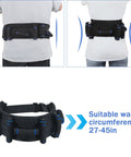 Seven Handles Gait Belt For Seniors With Quick Release shown on waist, suitable for 27-45 in, displaying grip handles.