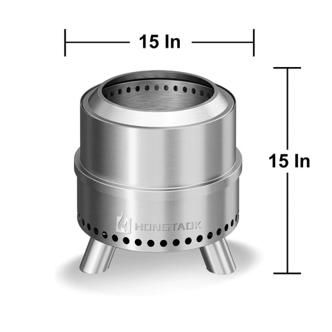 Smokeless Outdoor Fire Pit With Waterproof Bag, 15 Inch Stainless Steel Wood Burning Pit for Camping and Backyard Bonfires