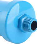 Close-up of blue G1/2 Aluminum Auto Drainer Valve for Pneumatic Systems, highlighting the threaded connection.