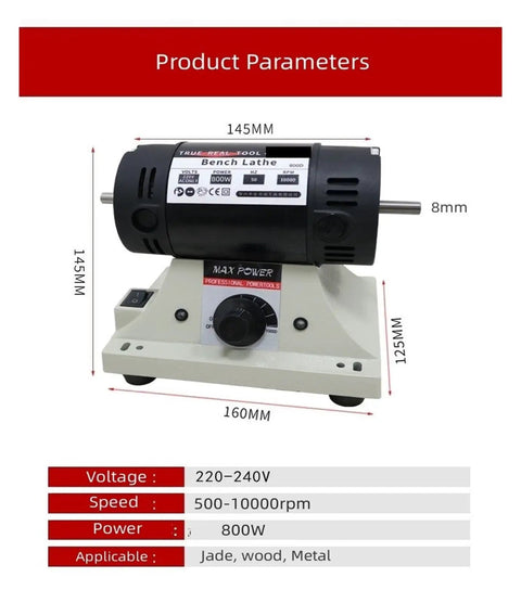Hardcore 800W Bench Grinder Featuring Stepless Speed Adjustment And Flexible Shaft Grip for precise jade and wood machining.