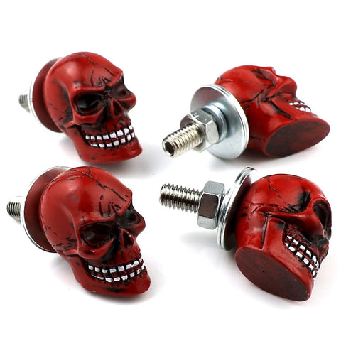 Skull License Plate Screws 4 Pack Universal Fit For Cars Trucks And Motorcycles Red Premium Dope Car Accessories Bolts