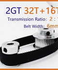 Cool 2:1 Timing Pulley Kit With 16 Tooth And 32 Gear Wheels Plus 6mm Belt Width Perfect For Smooth Machine Motion Control And High-Speed Projects Using Standard 2mm Pitch Gt2 Belts With Multi Bore Options. 2GT 32T+16T pulley kit, 6mm belt