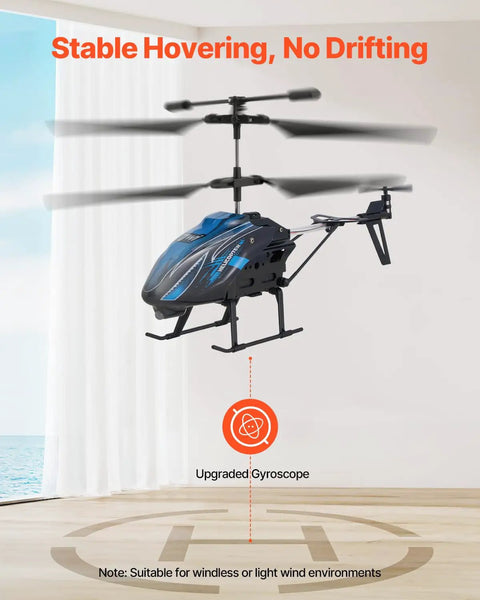 Beginner Friendly RC Helicopter With One Key Takeoff And Landing hovering indoors, highlighting its steady hover capability.
