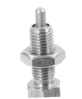 Close-up of Stainless Steel Spring Plunger With Knurled Pull Pin Self Locking Quick Release Hardware For Handles And Indexing.