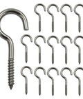 Pack Of 15 Heavy Duty 304 Stainless Steel Screw In Hooks and Eye Bolts with Tapping Screws displayed on a white background.