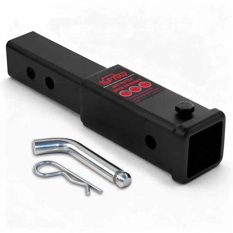 2 Inch Trailer Hitch Extender With Seven Inch Or Eight And A Half Inch Extension, Includes Five Eighth Inch Hitch Pin And Clip