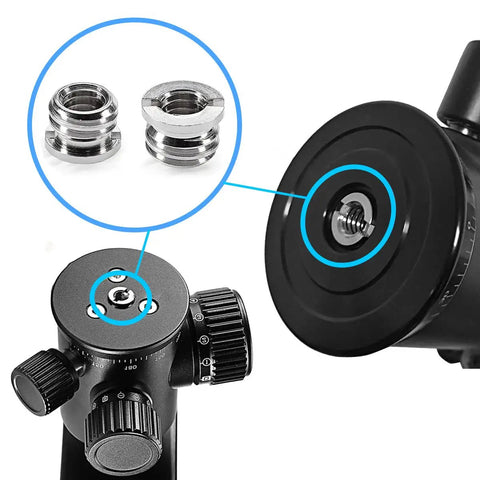 Slick 1/4 Male To 3/8 Female Thread Adapter With Double Head Stud Bolt close-up showing metal connectors for tripod use.
