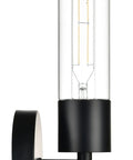 Black Wall Sconce With LED Bulb, Modern Industrial Vanity Light Fixture For Bathroom, Clear Glass Shade, Sleek Indoor Wall Lamp