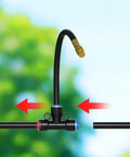 Close-up view of 20 Pack 360 Degree Adjustable Drip Irrigation Nozzles for one quarter inch tubing with flexible copper mist nozzles and quick connect three way fittings for easy garden watering.