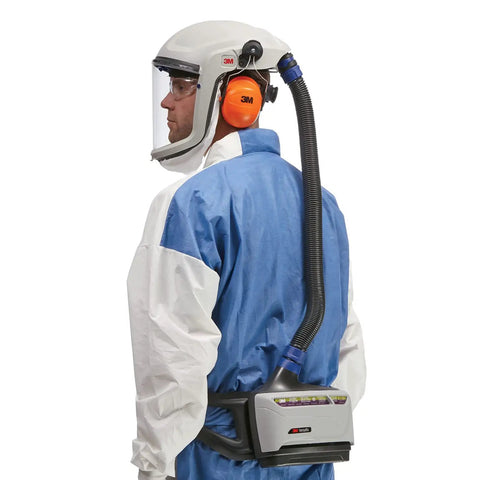 BT-30 Length Adjusting Breathing Vinyl Tube For PAPR With Quick Release Swivel connected to Versaflo head top and air source