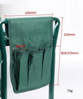 Close-up of Foldable Garden Kneeler And Seat With Tool Pouches showing size dimensions and tool pockets.