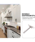 4 Sets Concealed Blind Floating Shelf Brackets With Screws, Heavy Duty Iron in a kitchen setting showcasing silver finish.