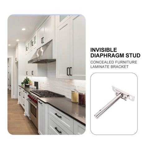 4 Sets Concealed Blind Floating Shelf Brackets With Screws, Heavy Duty Iron in a kitchen setting showcasing silver finish.