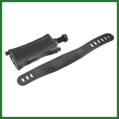 Non Slip Exercise Bike Pedals With Straps, One Half Inch Spindle, black pedal with adjustable strap for secure cycling.