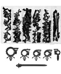 60 Piece All In One Car Wire Loom Harness Routing Clips Kit 6 Size Assortment Releasable Push Mount Tie Wraps And Wiring Retainers Durable Nylon Universal Clips For Vehicle Boat Trailer UTV And More shown in organized box