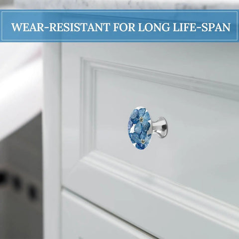 Cool Blue Stained Glass Flower Mosaic Round Cabinet Knobs 2 Pack With Screws for drawers shown on white cabinet