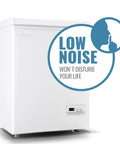 No Sweat Compact Chest Freezer With Dual Removable Baskets And Precision Digital Display To Keep Your Grocery Stash Rock Solid Cold In White Finish Quick Freeze Unit, featuring a low noise design.