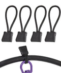 4 Pack Diving Hose Holder Clips For Scuba Gear, shown with black bungee cord and clip on a hose, ideal for underwater use