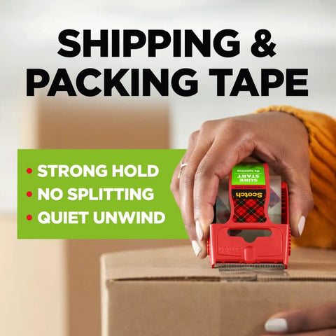 Clear Packing Tape With Easy Start And Quiet Unwind, 1.88 In By 25 Yd, 6 Rolls for Shipping and Mailing being applied to a box