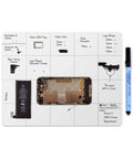 Slick Magnetic Project Mat With Rewritable Surface For Super Tight Electronics Organization Keep Screws And Parts Sorted In Twenty Zones While You Fix Iphones And Macs Solid Setup with components organized.