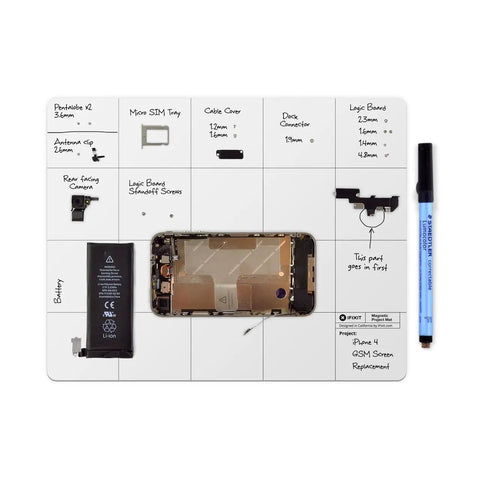 Slick Magnetic Project Mat With Rewritable Surface For Super Tight Electronics Organization Keep Screws And Parts Sorted In Twenty Zones While You Fix Iphones And Macs Solid Setup with components organized.