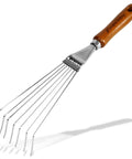 Slim Handheld Leaf Rake With Chrome Plated Steel Blade And Wood Handle For Tight Spaces Easy Yard Cleanup Durable Garden Tool For Leaves And Debris Fast Cleanup