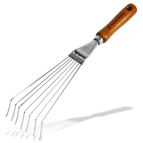 Slim Handheld Leaf Rake With Chrome Plated Steel Blade And Wood Handle For Tight Spaces Easy Yard Cleanup Durable Garden Tool For Leaves And Debris Fast Cleanup