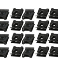 20 Piece Pack Of Badass Spring Steel U Nut Clips With Sharp Black Oxide Finish Fits M5 And ST4.8 Bolts arranged in a grid.