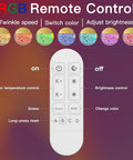 RGB remote control for Gold Crystal LED Wall Sconce With Dimmable 3000K To 6000K Color Temperature showing settings and buttons