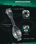 Audi Front CV Axle Shaft Assembly For Quattro AWD 2.0L I4 And 3.0L V6, detailed view of splines and compression length