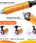 Close-up of the chuck mechanism for the Powerful 1000W Flex Shaft Rotary Tool with instructions for use.