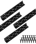 Premium Bulletproof Offset Piano Hinges Black 4 Pack Stainless Steel Continuous Cabinet Hardware With 25 Screws displayed on white background.