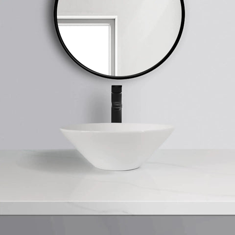 USZWBY Vessel Sinks Bathroom Sink Hotel Apartment Lampshade-Shaped Countertop Art Basin Balcony Ceramic Wash Bathroom Bowl Sink on a white countertop.