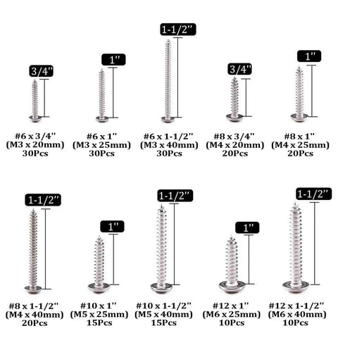 Badass 304 Stainless Steel Phillips Truss Self Drilling Sheet Metal Tek Screws Assortment Kit 200 pieces various sizes